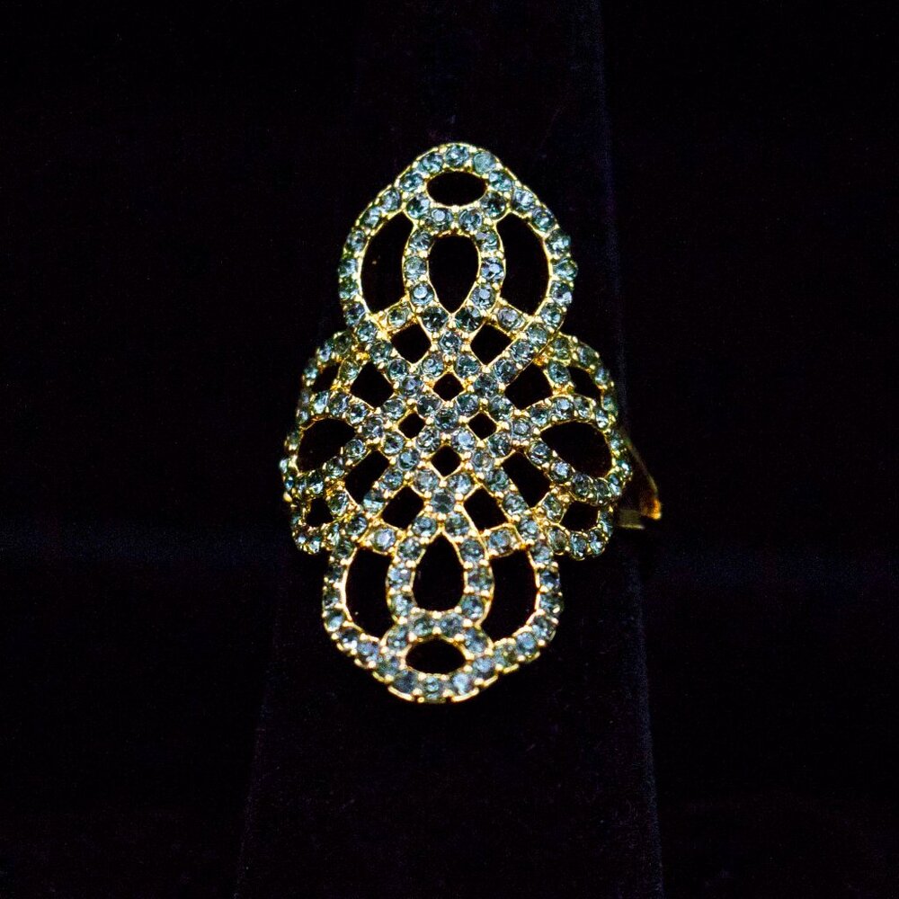 GOLD & BLACK PAVE RHINESTONE FASHION RING - JRTCBJ1